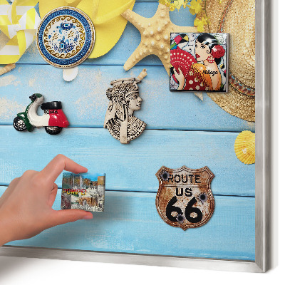 Decoratief metalen magneetbord in een zilveren lijst Strandsfeer