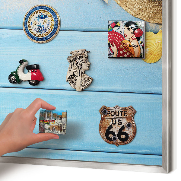 Decoratief metalen magneetbord in een zilveren lijst Strandsfeer