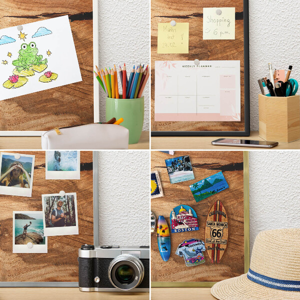 Decoratief metalen magneetbord in een zilveren lijst Natuurlijk hout