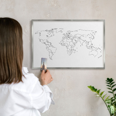 Decoratief metalen magneetbord in een zilveren lijst Contourkaart