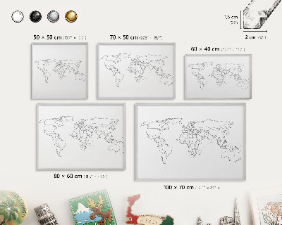 Decoratief metalen magneetbord in een zilveren lijst Contourkaart