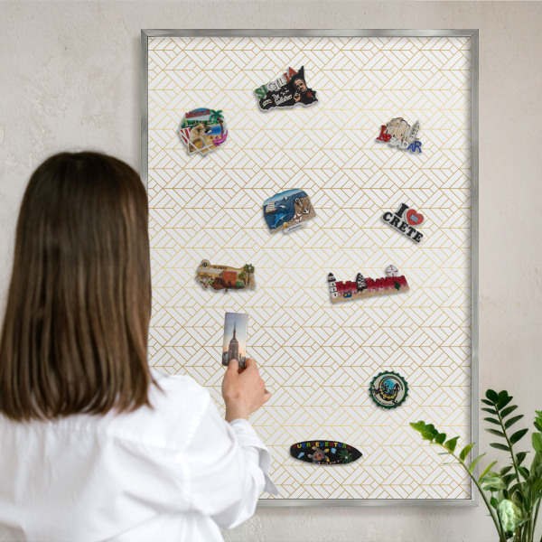 Magneetbord voor souvenir magneten met zilveren lijst Bladgeometrie