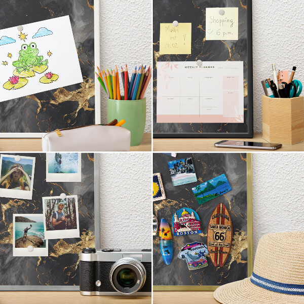 Decoratief metalen magneetbord in een zilveren lijst Fijne aderen