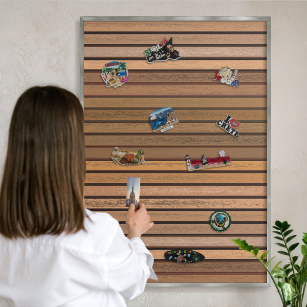 Magneetbord voor souvenir magneten met zilveren lijst Warme riemen
