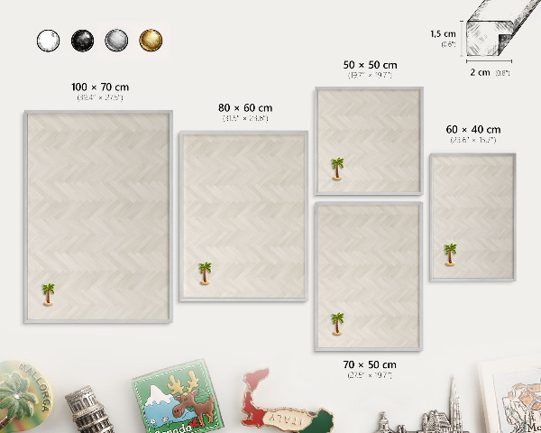 Decoratief metalen magneetbord in een zilveren lijst Subtiele visgraat