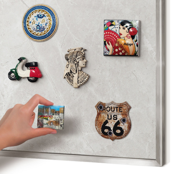 Magneetbord voor souvenir magneten met zilveren lijst Grijs marmer