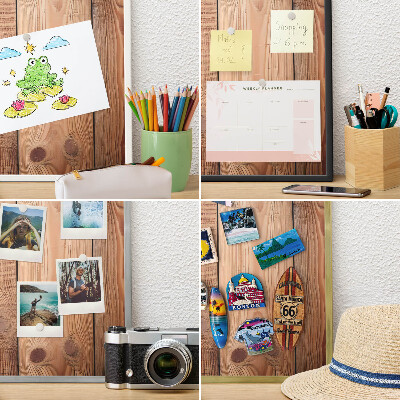 Magneetbord voor souvenir magneten met zilveren lijst Houten planken
