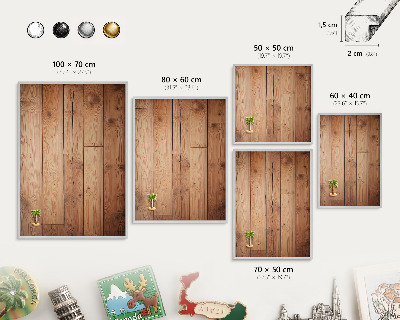 Decoratief metalen magneetbord in een zilveren lijst Houten planken