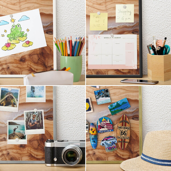 Magneetbord voor souvenir magneten met zilveren lijst Houten elegantie