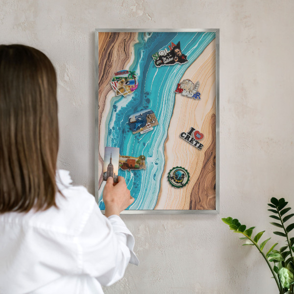 Decoratief metalen magneetbord in een zilveren lijst Aardlagen