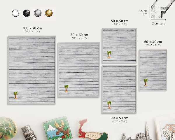 Decoratief metalen magneetbord in een zilveren lijst Licht hout