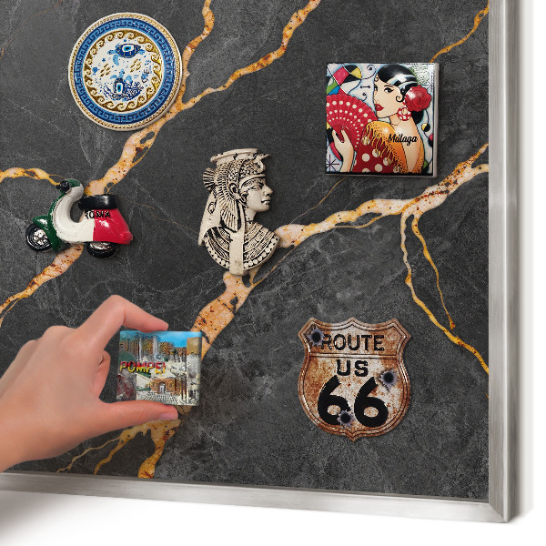 Magneetbord voor souvenir magneten met zilveren lijst Marmeren linten