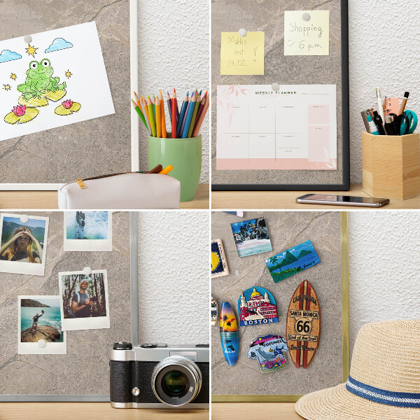 Decoratief metalen magneetbord in een zilveren lijst Beige steen