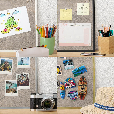 Decoratief metalen magneetbord in een zilveren lijst Beige steen