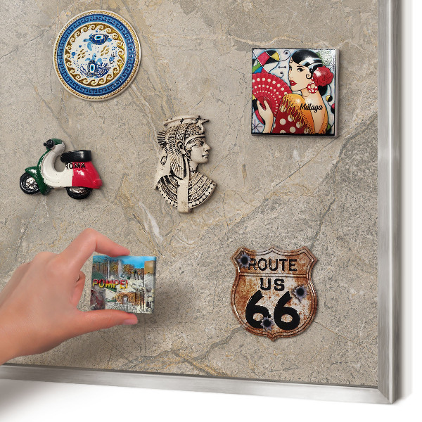 Decoratief metalen magneetbord in een zilveren lijst Beige steen