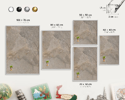 Decoratief metalen magneetbord in een zilveren lijst Beige steen