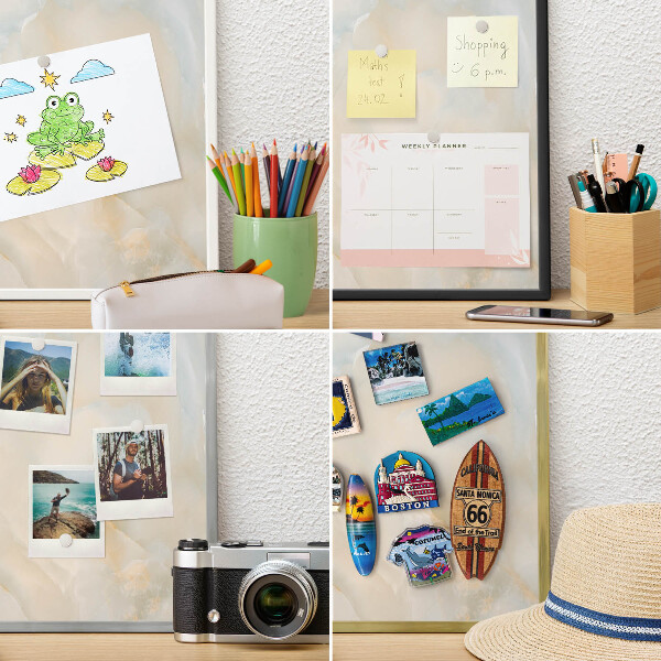 Decoratief metalen magneetbord in een zilveren lijst Subtiele elegantie