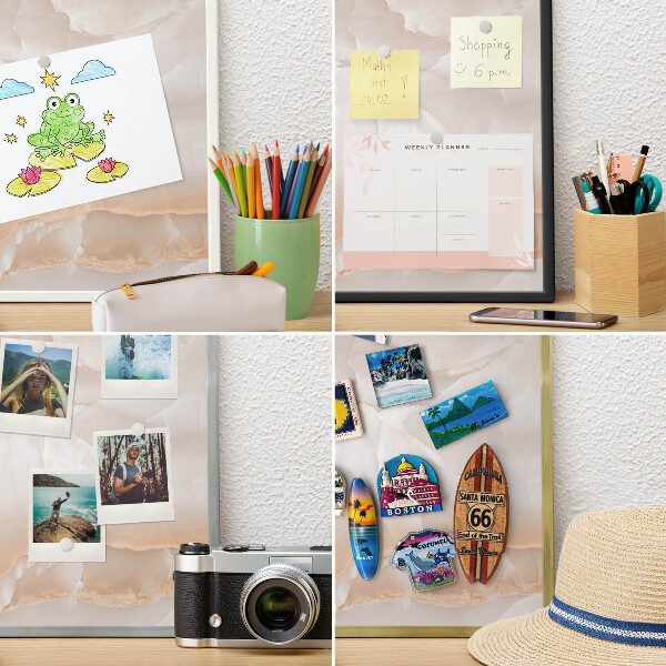 Decoratief metalen magneetbord in een zilveren lijst Subtiele golven