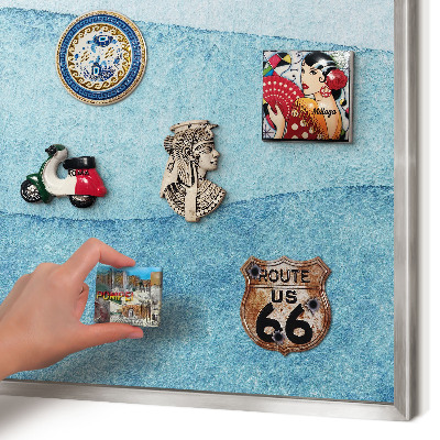 Magneetbord voor souvenir magneten met zilveren lijst Blauwe golven