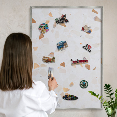 Decoratief metalen magneetbord in een zilveren lijst Warm mozaïek