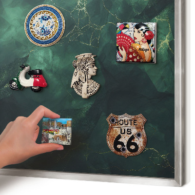 Magneetbord voor souvenir magneten met zilveren lijst Groene diepte