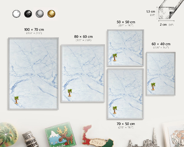 Decoratief metalen magneetbord in een zilveren lijst Marmerontwerp