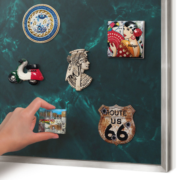 Magneetbord voor souvenir magneten met zilveren lijst Groene diepte