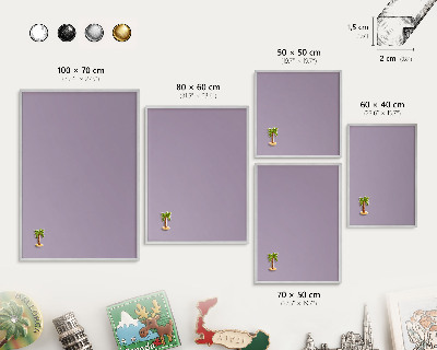 Decoratief metalen magneetbord in een zilveren lijst Lila paars