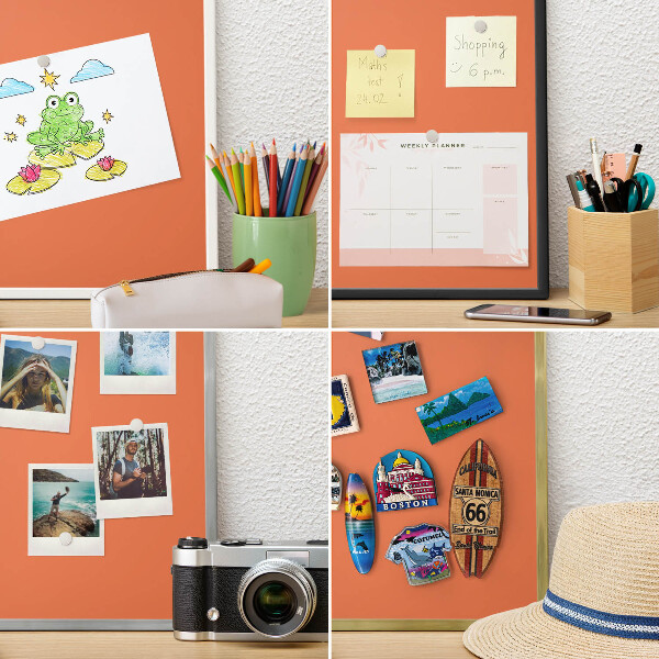 Magneetbord voor souvenir magneten met zilveren lijst Sterk oranje