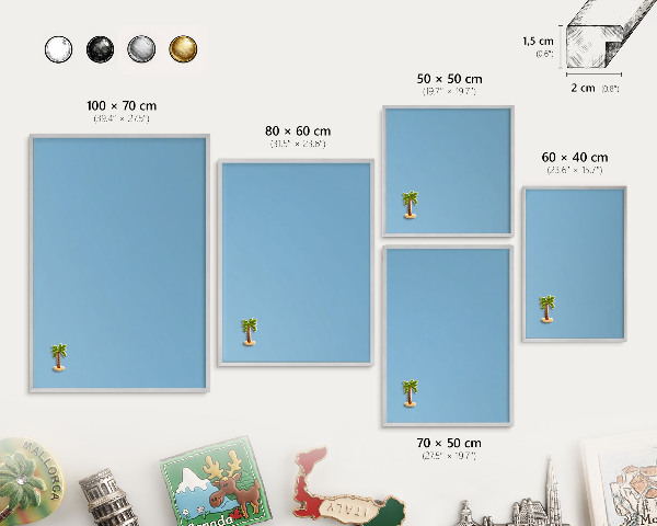 Magneetbord voor souvenir magneten met zilveren lijst Blauwe kleur