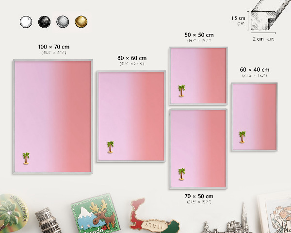 Decoratief metalen magneetbord in een zilveren lijst Subtiele kleurovergang