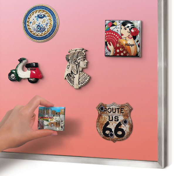 Decoratief metalen magneetbord in een zilveren lijst Roze oranje
