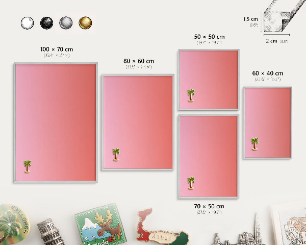 Decoratief metalen magneetbord in een zilveren lijst Roze oranje