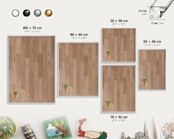 Decoratief metalen magneetbord in een zilveren lijst Houten patroon