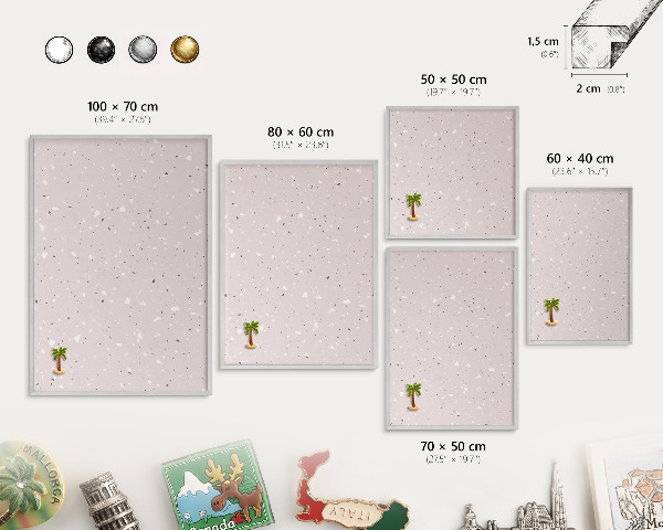 Decoratief metalen magneetbord in een zilveren lijst Modern terrazzo