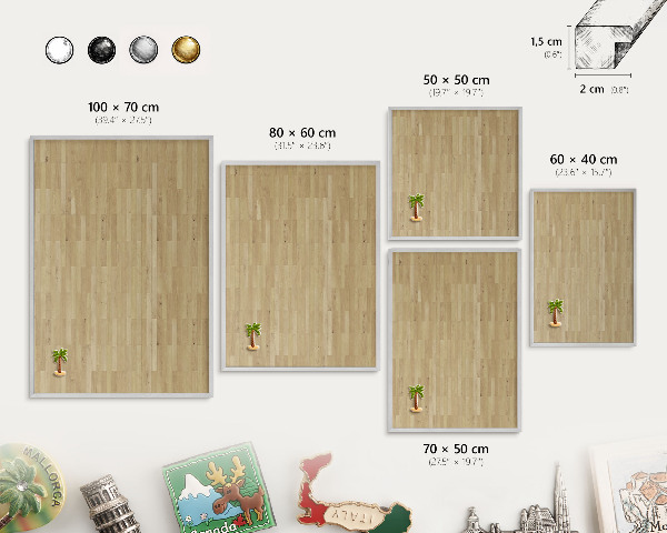 Decoratief metalen magneetbord in een zilveren lijst Houtstructuur