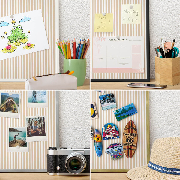 Decoratief metalen magneetbord in een zilveren lijst Verticale strepen