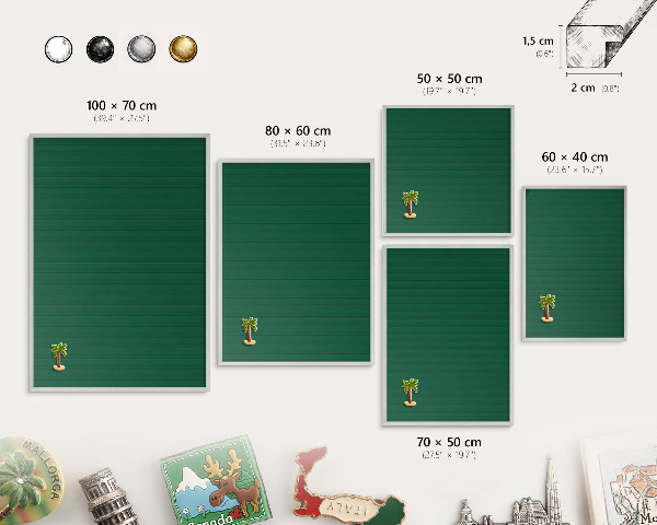 Magneetbord voor souvenir magneten met zilveren lijst Groene strepen