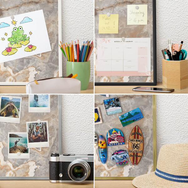 Magneetbord voor souvenir magneten met zilveren lijst Marmeren elegantie