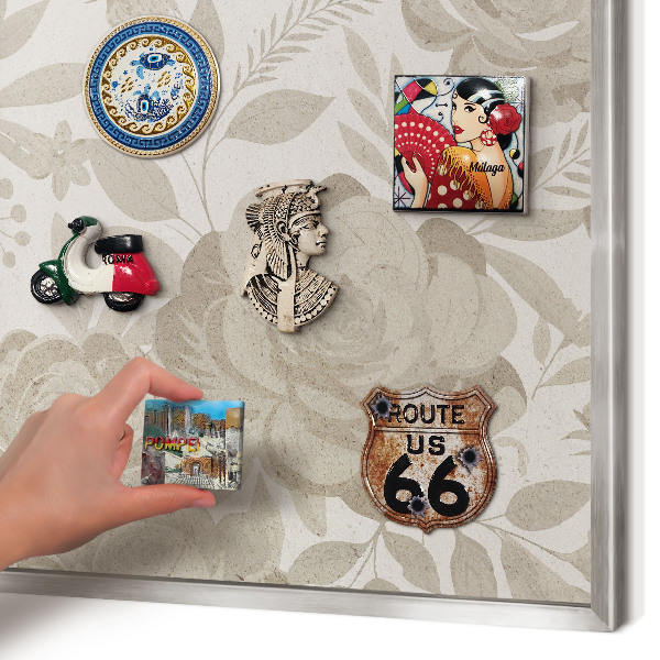 Decoratief metalen magneetbord in een zilveren lijst Vintage bloemen