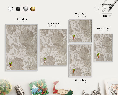 Decoratief metalen magneetbord in een zilveren lijst Vintage bloemen