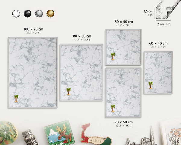 Decoratief metalen magneetbord in een zilveren lijst Marmeresthetiek