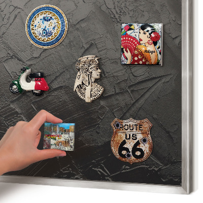 Magneetbord voor souvenir magneten met zilveren lijst Gestructureerd zwart