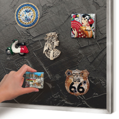Magneetbord voor souvenir magneten met zilveren lijst Gestructureerd zwart