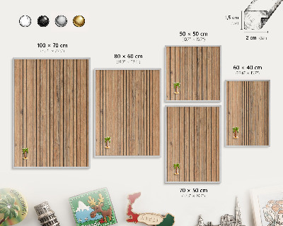 Magneetbord voor souvenir magneten met zilveren lijst Houten planken