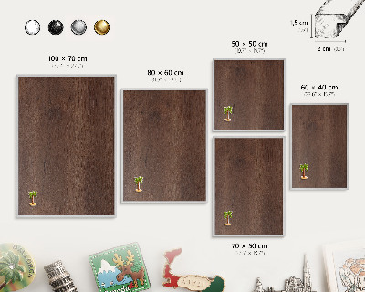 Magneetbord voor souvenir magneten met zilveren lijst Bruin hout