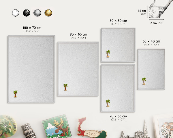 Decoratief metalen magneetbord in een zilveren lijst Witte textuur