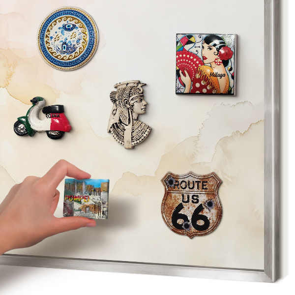 Magneetbord voor souvenir magneten met zilveren lijst Pastel vrede