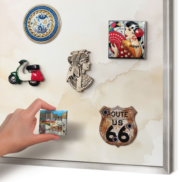 Magneetbord voor souvenir magneten met zilveren lijst Pastel vrede