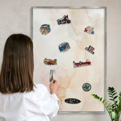 Magneetbord voor souvenir magneten met zilveren lijst Pastel vrede